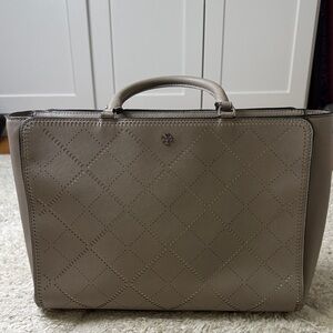 Tory Burch Robinson Crosshatch Tote Shoulder Bag Taupe
